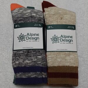 PACK OF 2 Alpine Design Ragg Hiker Socks Unisex L Crew Cut Cotton Blend